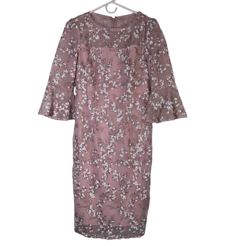 Alex Evenings Blush Pink Sequin Embroidered Dress Size 4 Formal Wedding Guest - Picture 3 of 10
